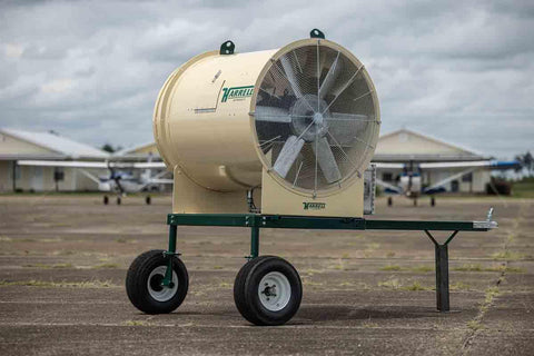Harrell Ag Cyclone 42 grain dryer front view with 42-inch fan