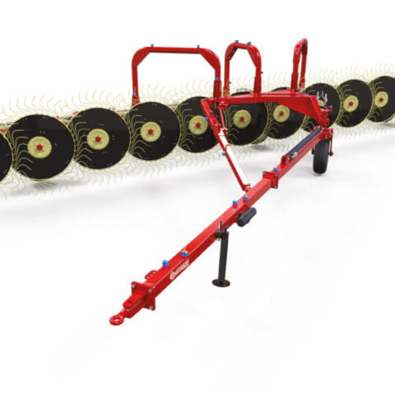 Enorossi Inline Forage Rake RT side view with wheel rake assembly