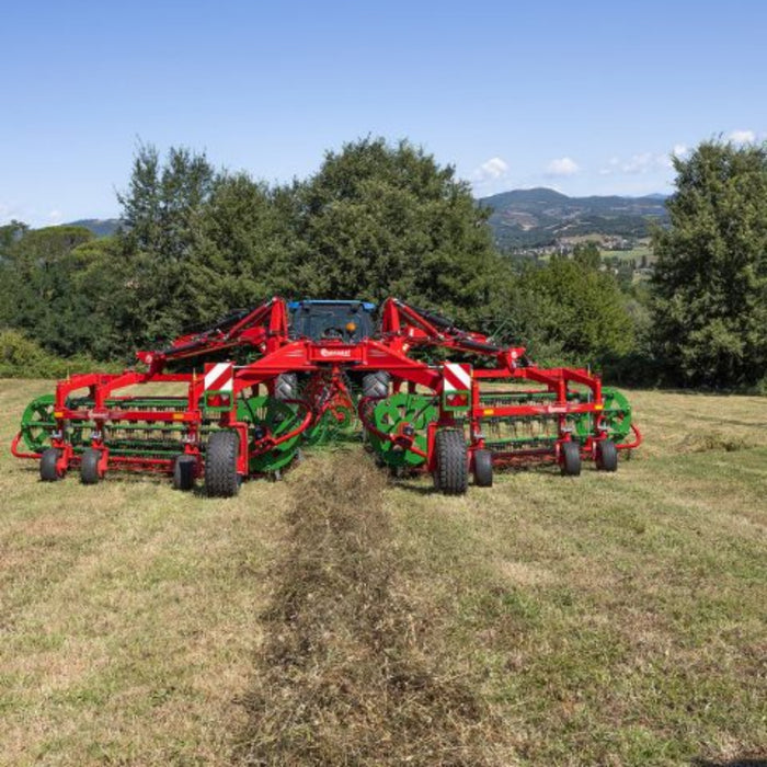 Enorossi CR-850 basket bar rake working on uneven terrain