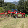 Enorossi CR-850 basket bar rake operating behind tractor