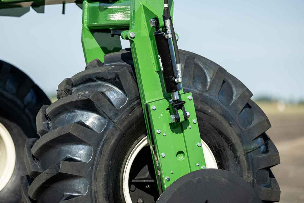 Harrell Ag Rock-N-Root Rake heavy-duty tire and hub detail