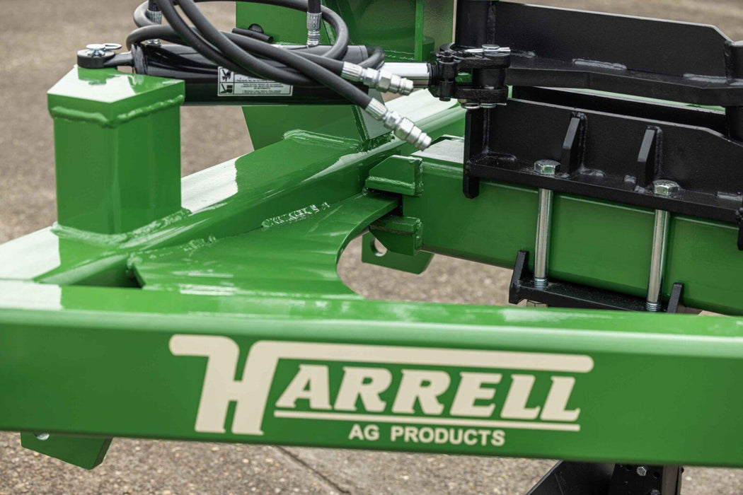Harrell Ag In-Furrow Land Plow 9400 hydraulic cylinder and frame assembly with Harrell Ag branding for tractor tillage.