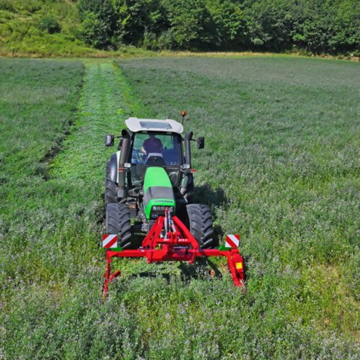 Rear tractor view with Enorossi front hitch sickle bar mower