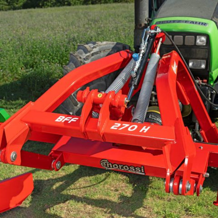 Detail view of Enorossi BFF mower frame and linkage