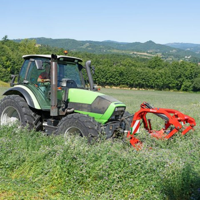 Wide field view of Enorossi front hitch mower in operation