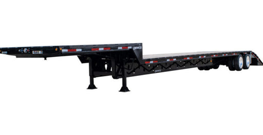 Demco tandem axle drop deck trailer with 5′ beaver tail and twin rear loading ramps