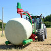 Side view of Enorossi BW mounted bale wrapper handling wrapped bale