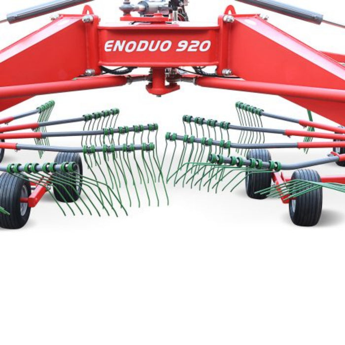 Enorossi ENODUO 920 double rotary hay rake front view with raking arms