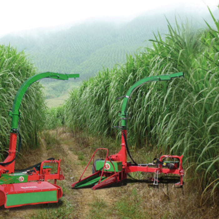 Enorossi MG-100 self-loading silage mower harvesting tall forage crop in field