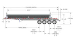 Technical diagram of Demco quad axle side dump trailer dimensions