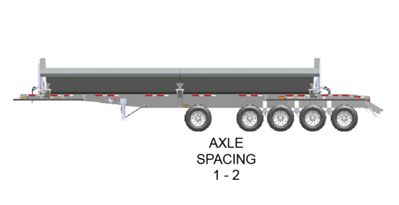Technical diagram of Demco quint axle side dump trailer dimensions