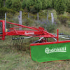 Enorossi RR 350 single rotor hay rake side view during forage raking