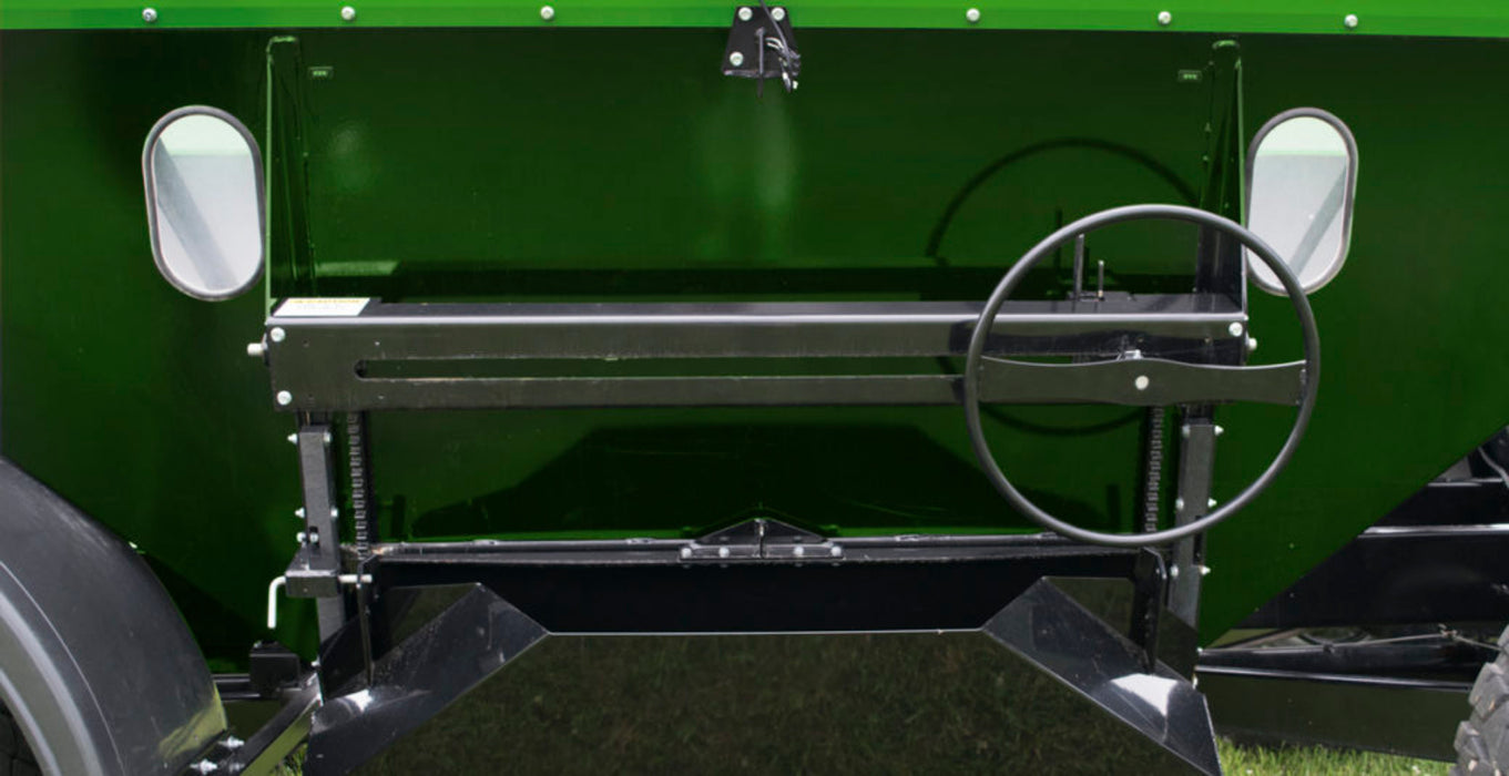 Rear unloading gate and gravity-flow outlet on Demco grain wagon