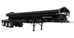 Demco triple axle side dump trailer with steel dump body and landing legs