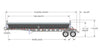 Tandem axle side dump trailer dimension diagram showing chassis length, tub length, and wheelbase