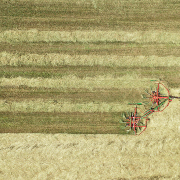 Enorossi TRACER 780 double rotary hay rake wide field operation view