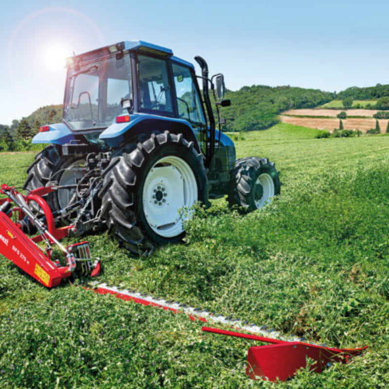 Enorossi double action sickle bar mower BF/BFS mounted on tractor cutting grass in field