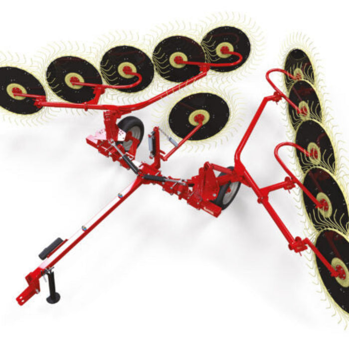 Enorossi V-frame wheel rake CADDY with central joint and multiple rake wheels