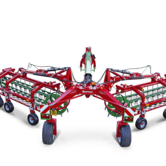 Front view of Enorossi CR-850 basket bar rake