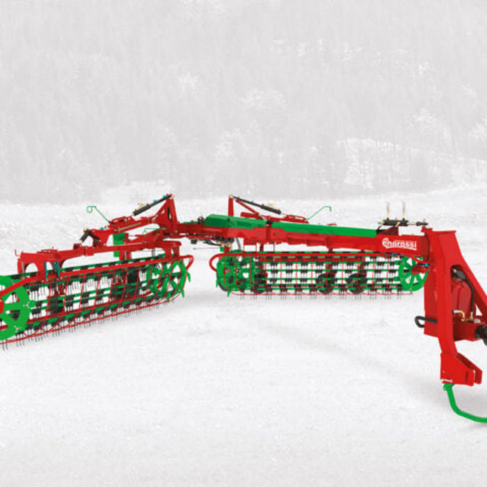 Angled rear view of Enorossi CR-850 basket bar rake