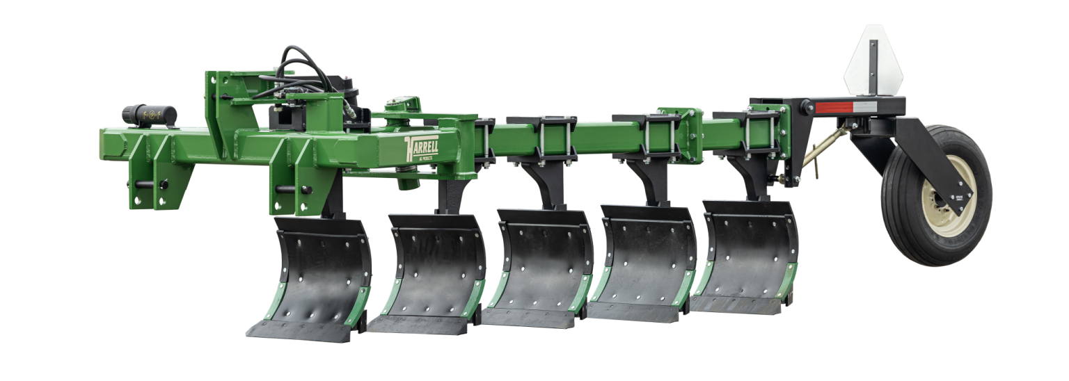 Harrell Ag In-Furrow Land Plow 9400 with multiple moldboard bottoms and rear gauge wheel