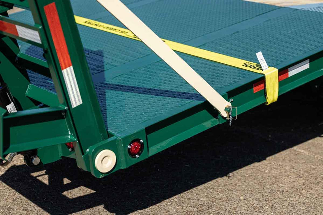 Harrell Ag Module 8 Express cotton module trailer flat-lay deck with tie-down strap and rear frame