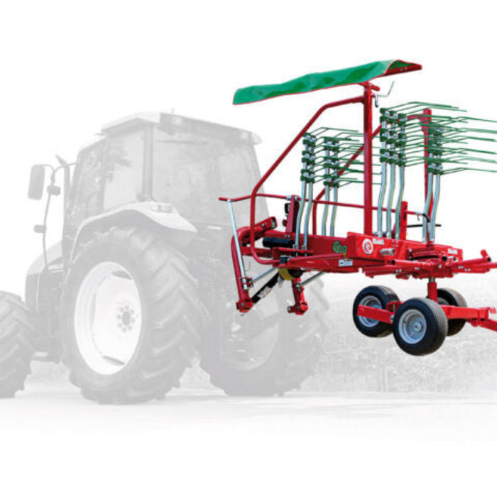 Enorossi RR 350 EVO single rotor rake with tandem axle wheel configuration