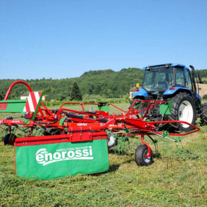 Enorossi branding plate and rear structure on VORTEX G6-740 PROFILINE hay tedder