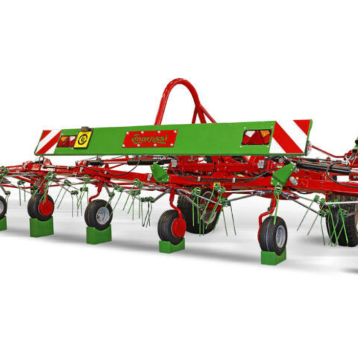 Rear view of Enorossi VORTEX G8-980 PROFILINE hay tedder showing wide working width