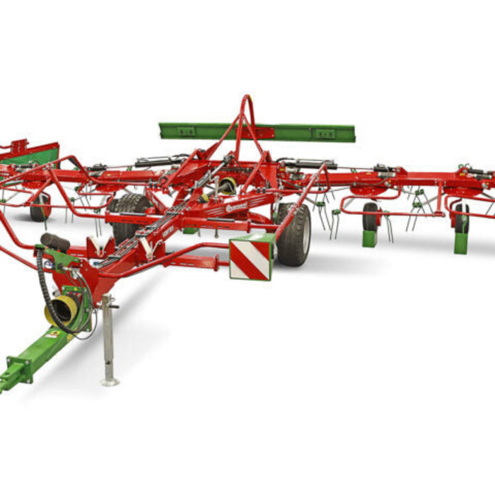 Angled view of Enorossi VORTEX G8-980 PROFILINE rotary hay tedder