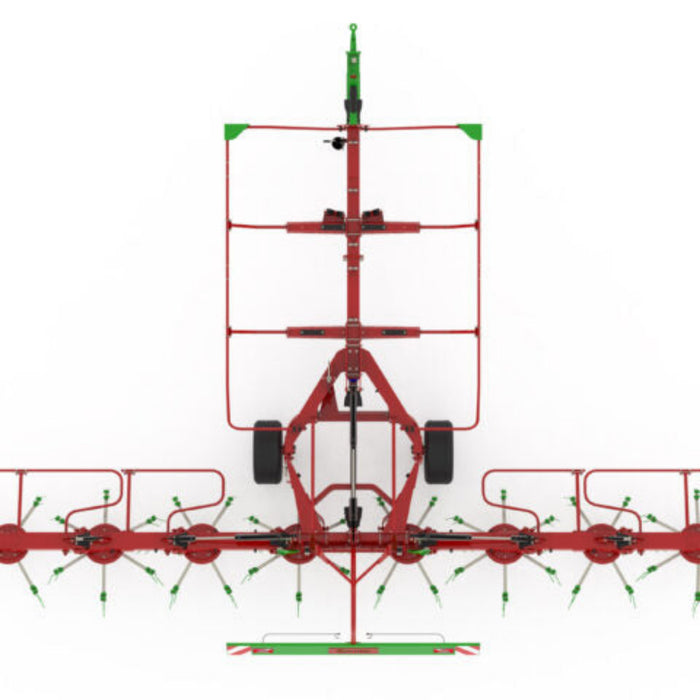 Top-down view of Enorossi VORTEX G8-980 PROFILINE hay tedder in transport position